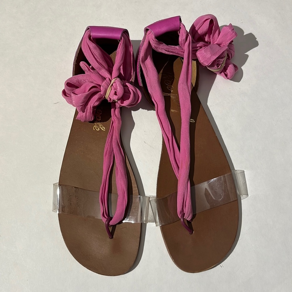 Free People Barcelona Wrap Sandal pink sz 39 shoes ribbon summer flip flops